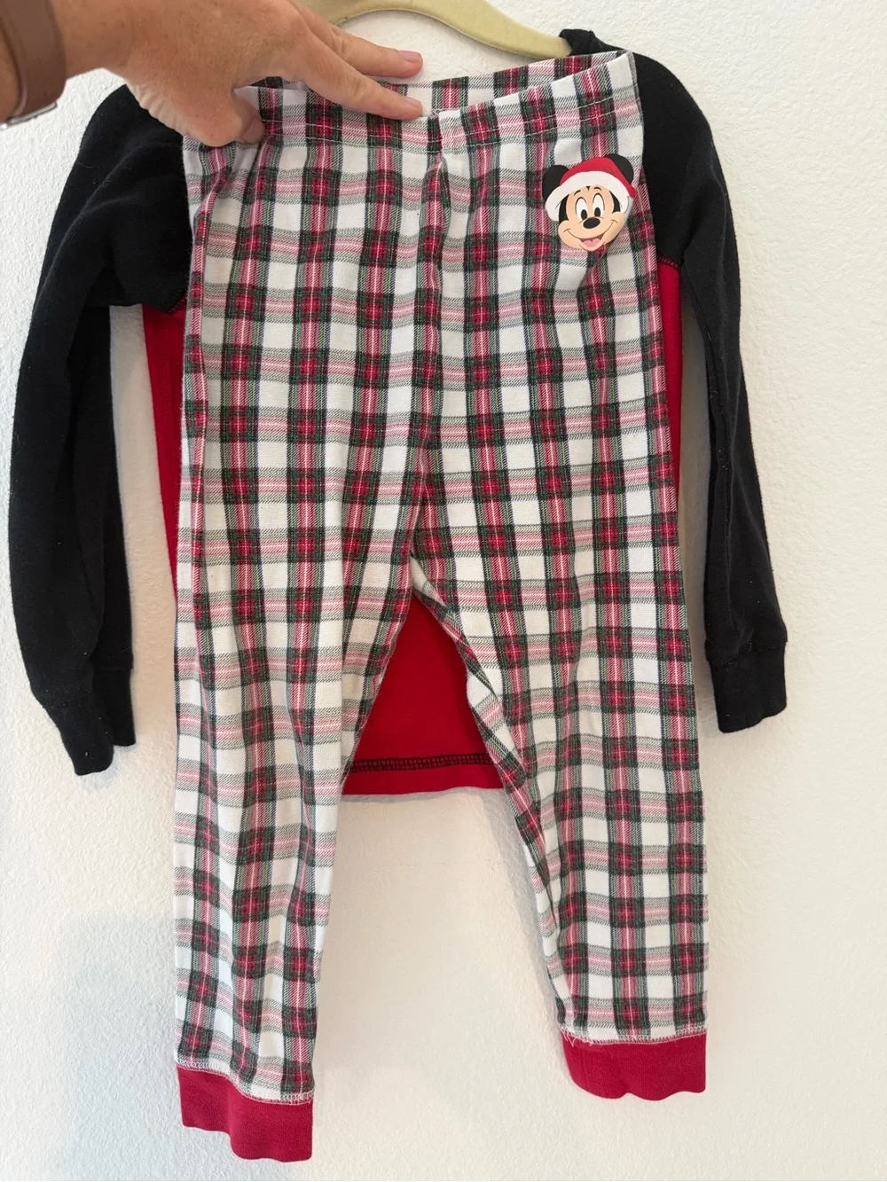 Disney Red and Black Mickey 'Ready for Santa' Pajama Set with Plaid Accents - 4T